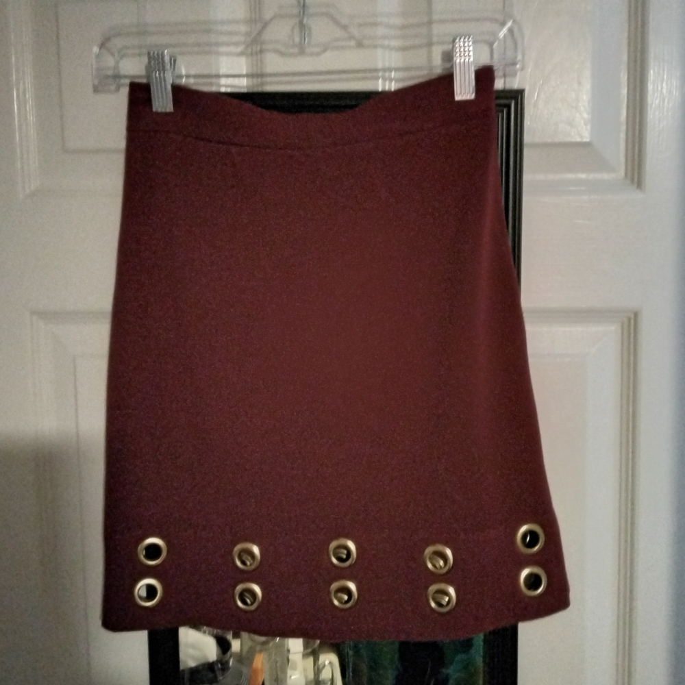 Kensie Burgundy Mini Skirt with Gold Eyelets